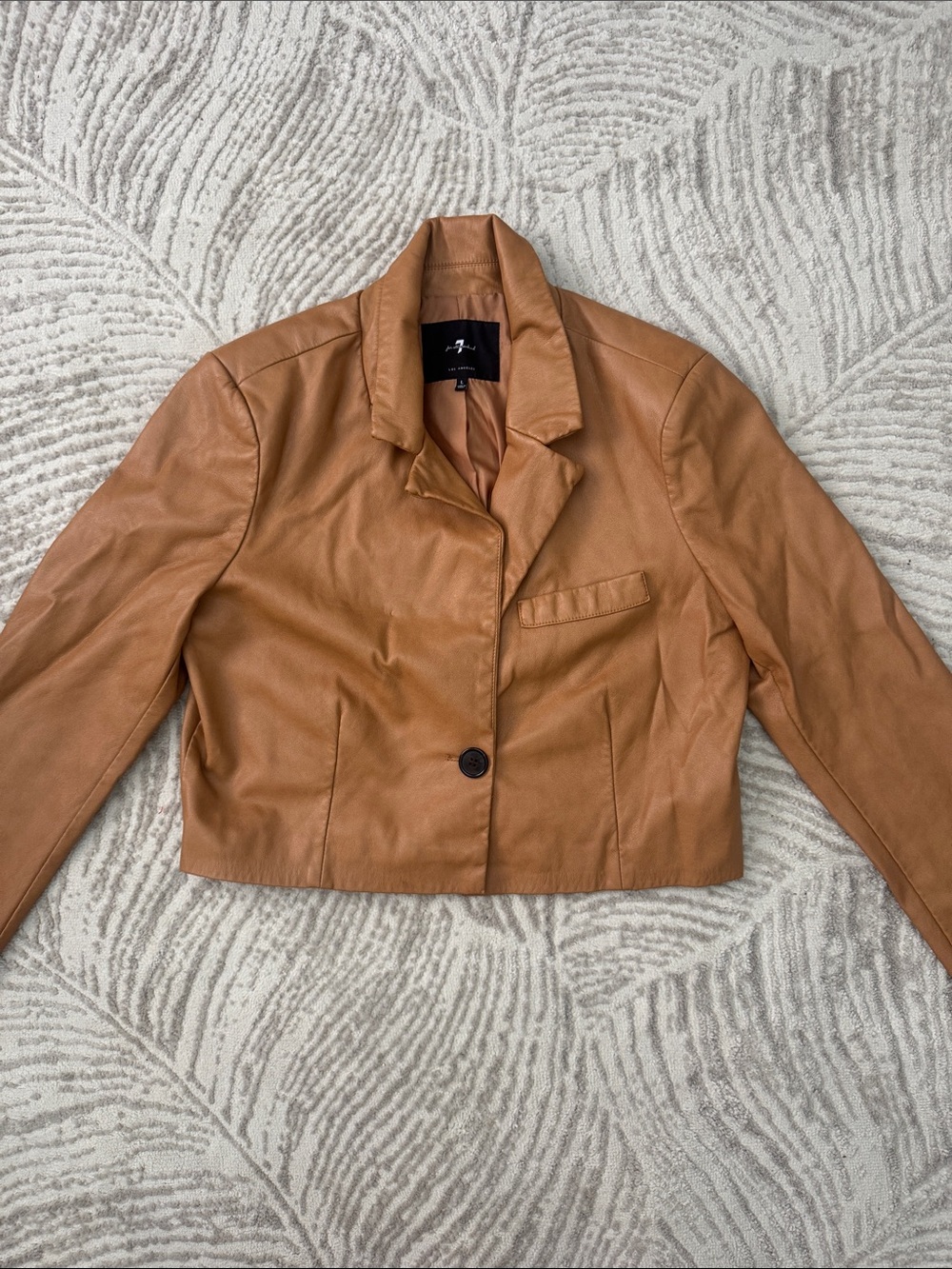 7 For All Mankind Cropped Leather Blazer in Camel